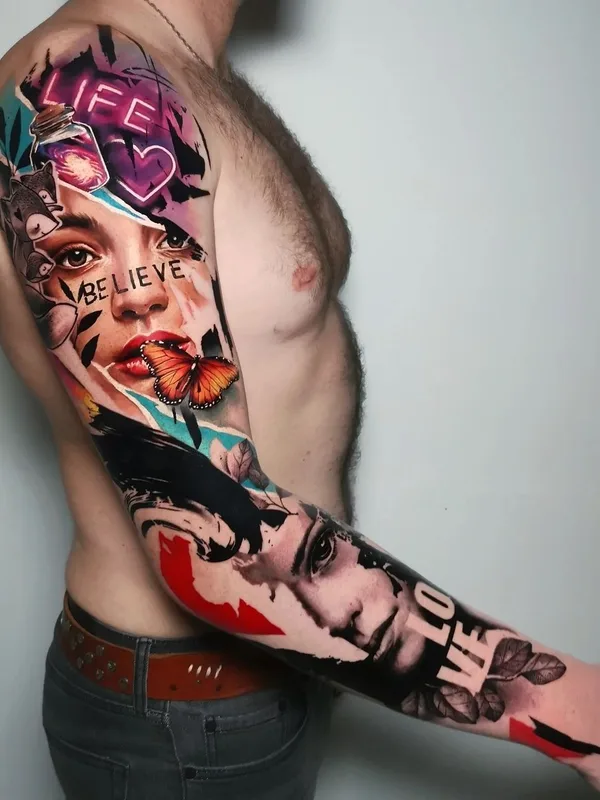 male color collage Tatuaggio su full sleeve #43023 | Tatuatore Carolina Caos Avalle