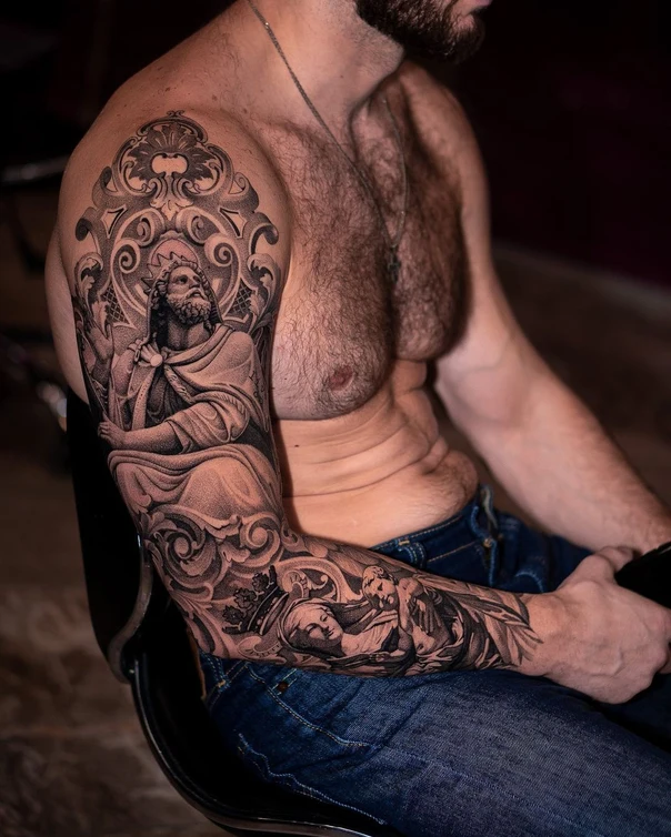 Реализм Religious, Portrait tattoo на Полный рукав