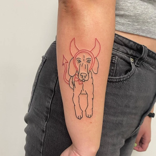 Linework Dog, Devil tattoo on Forearm