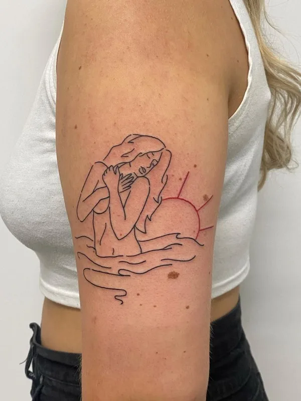 female color linework tattoo on upper arm #43192 | Tattoo Artist Curt Montgomery