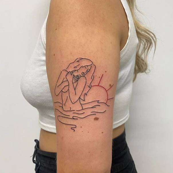 Linework People, Sun tattoo on Upper Arm