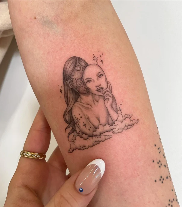 Fineline Woman, Stars tattoo on Forearm