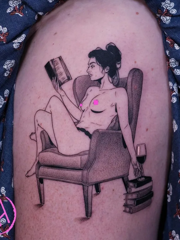 female black and grey fineline татуировка на upper arm #43243 | Тату мастер Sad Amish Tattooer
