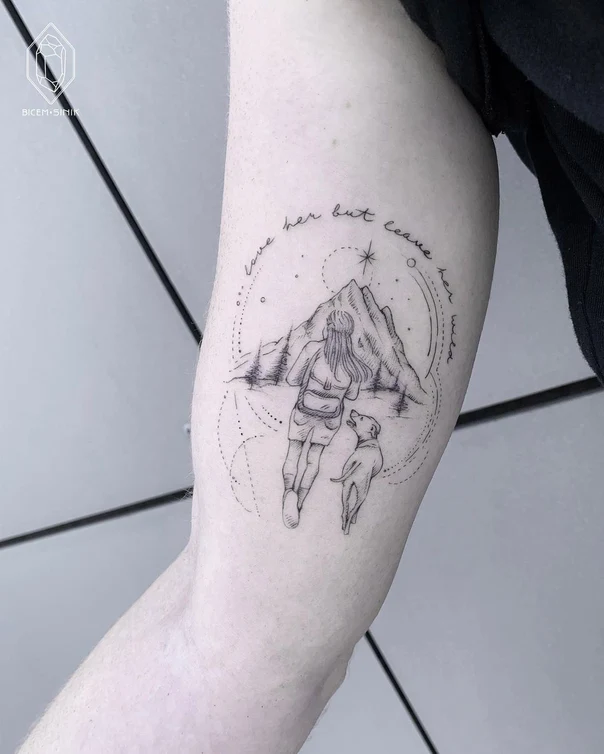 Fineline Mountain, Dog tattoo on Forearm