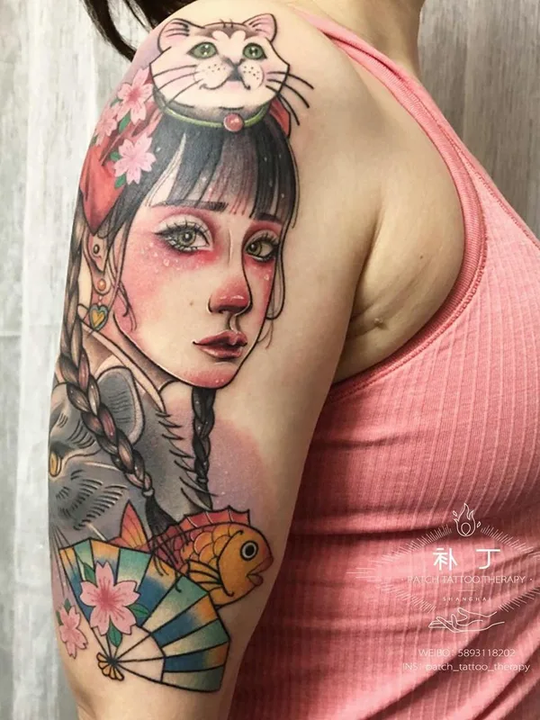 female color neo traditional 타투 부위 full sleeve #43288 | 타투이스트 Jingxi Gu