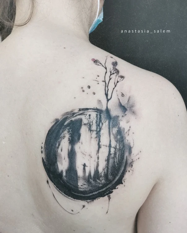Акварель Tree, Forest tattoo на Лопатка