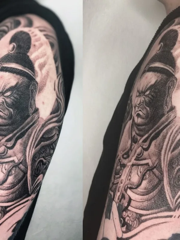 black and grey japanese tatuaje en full sleeve #43346 | Tatuador Степан Ломачинский