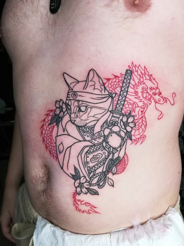 Лайнворк Cat, Dragon tattoo на Живот