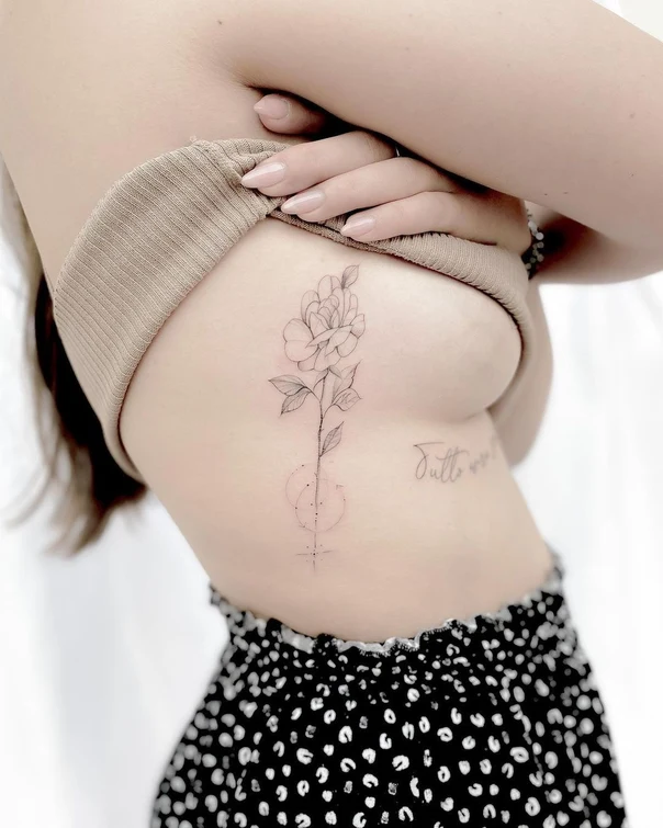 Fineline Flower, Geometric tattoo on Side