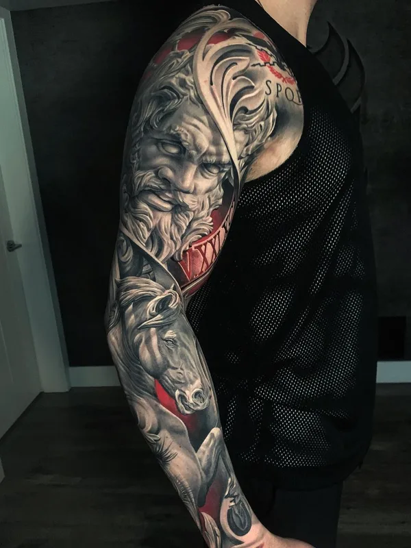 male black and grey realism 纹身 在 full sleeve #43448 | 纹身师 Greg Nicholson