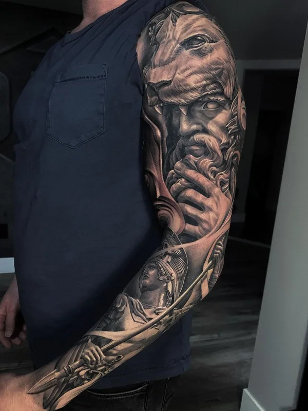 male black and grey realism 纹身 在 full sleeve #43450 | 纹身师 Greg Nicholson