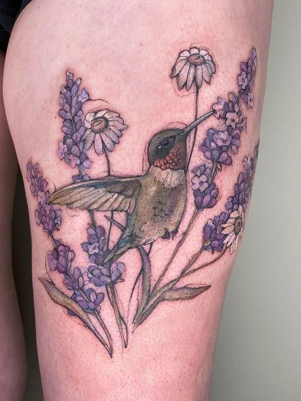 color illustrative tattoo on thigh #43502 | Tattoo Artist Hettie Baker