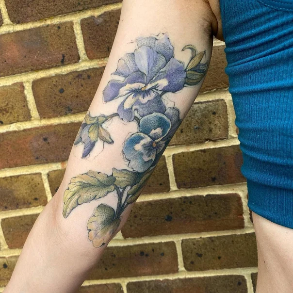 Botanic Flower, Leaf tattoo on Forearm