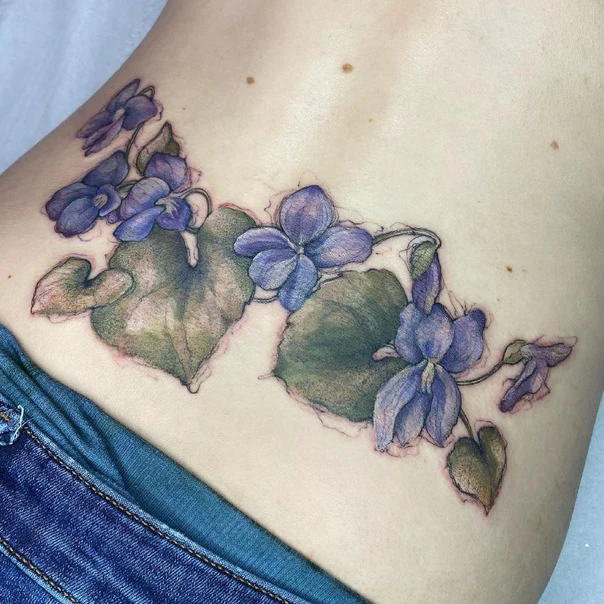 Botanic Flowers, Leaves tattoo on Side