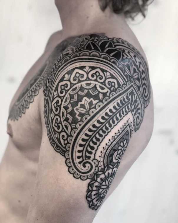 Ornamental Paisley, Floral tattoo on Shoulder