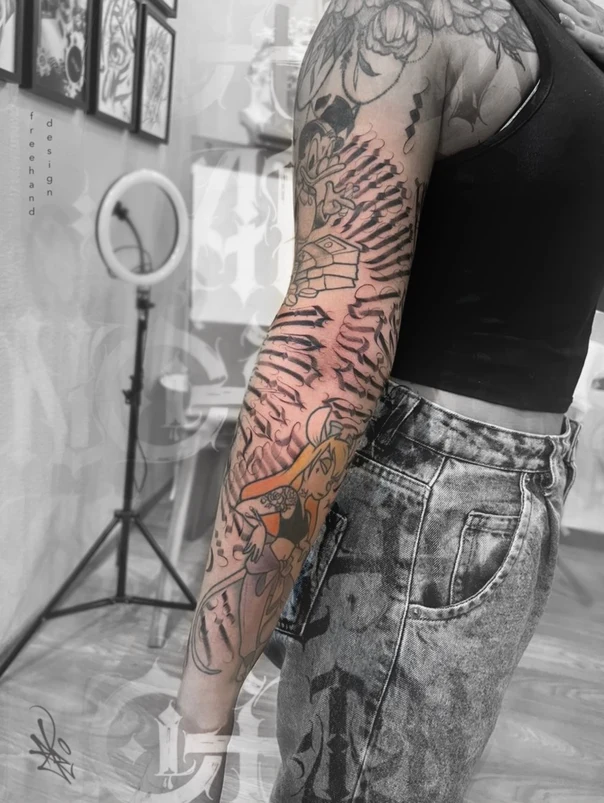 Blackwork Character, Lettering tattoo on Full Sleeve