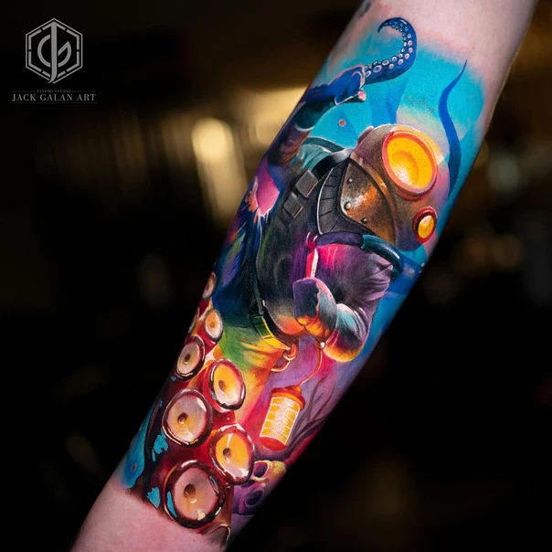 Realism Octopus, Diver tattoo on Forearm