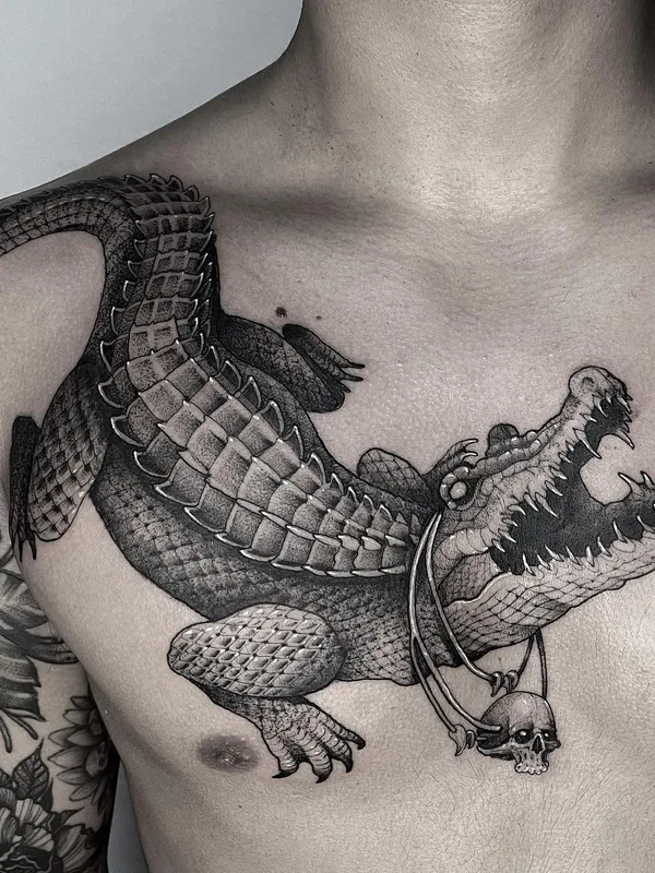 male black and grey blackwork 타투 부위 chest #59621 | 타투이스트 Erick Cuevas