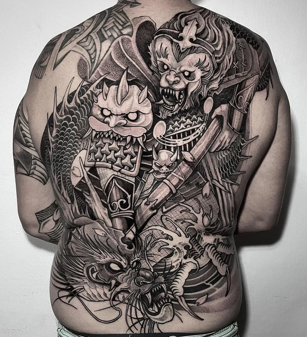 Japanese Dragon, Demon tattoo on Full Back