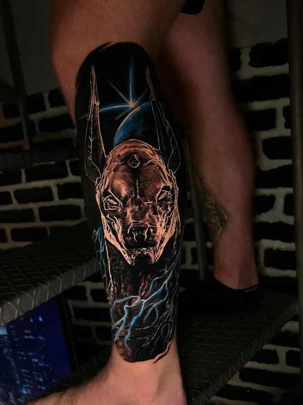 color blackwork Tatuaggio su calf #59637 | Tatuatore Антон Каменских 