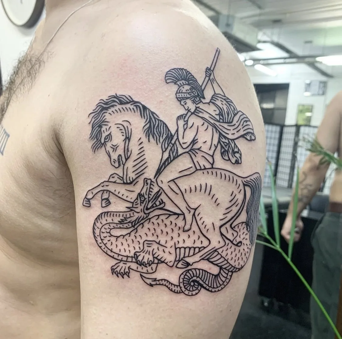 Тату гравюра с рыцарем от Ben Traditional