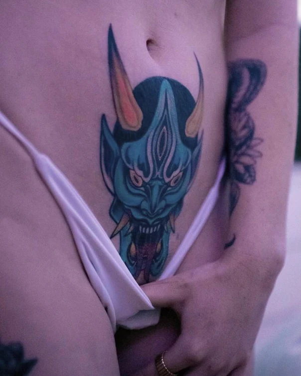 Japanese Oni, Demon tattoo on Stomach