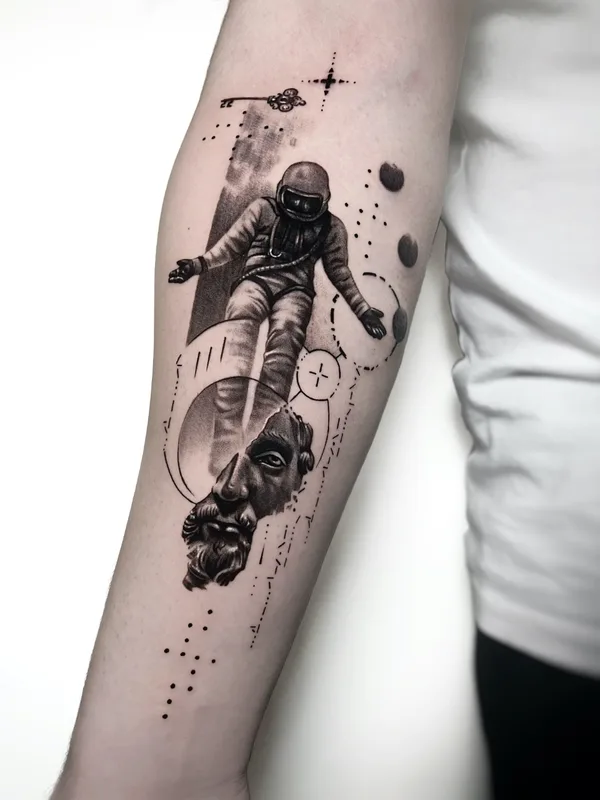 black and grey blackwork 纹身 在 forearm #59818 | 纹身师 Марк Друщенко