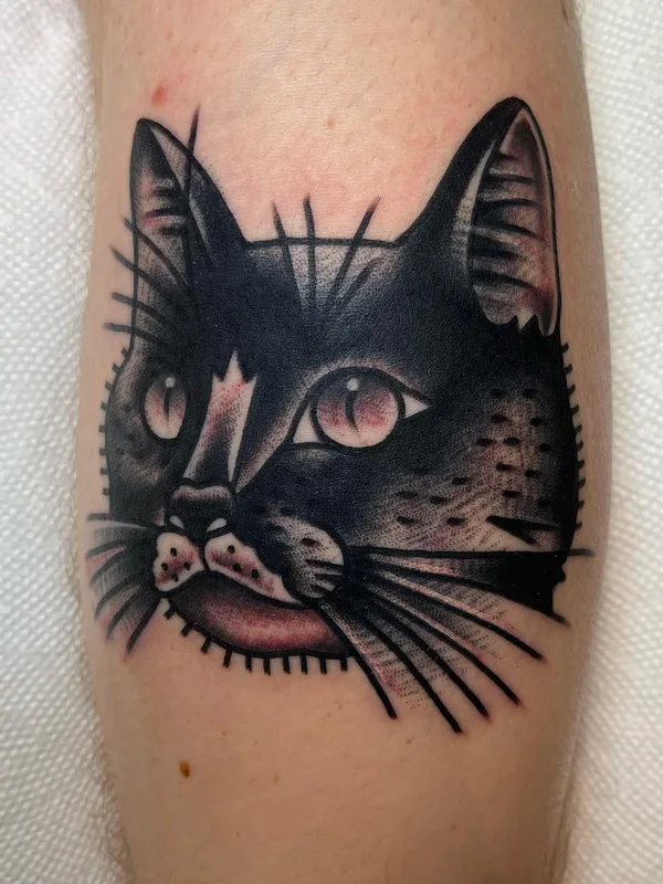 black and grey traditional tattoo on calf #59823 | Tattoo Artist REMPE TATTOO