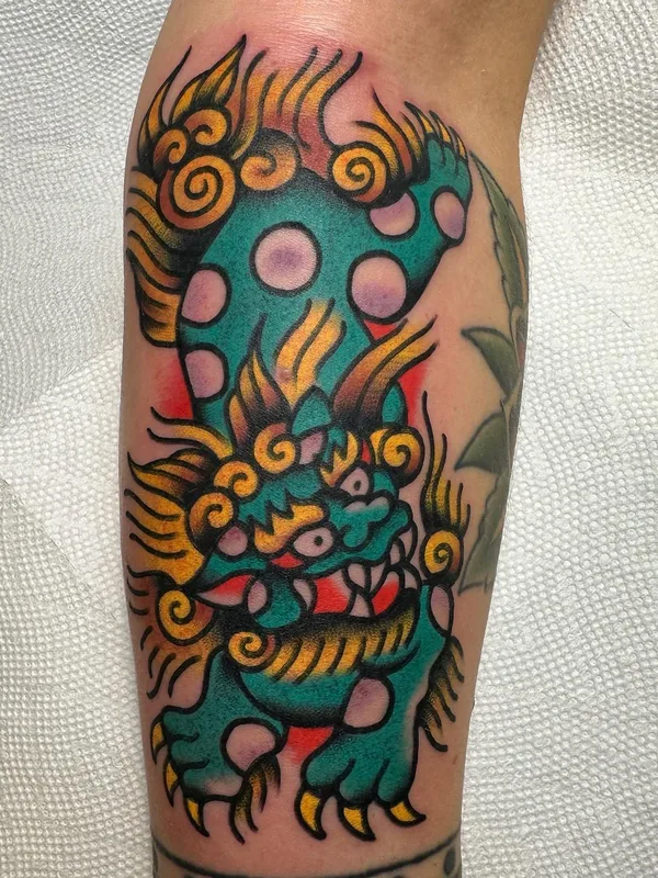 color traditional tattoo on calf #59828 | Tattoo Artist REMPE TATTOO