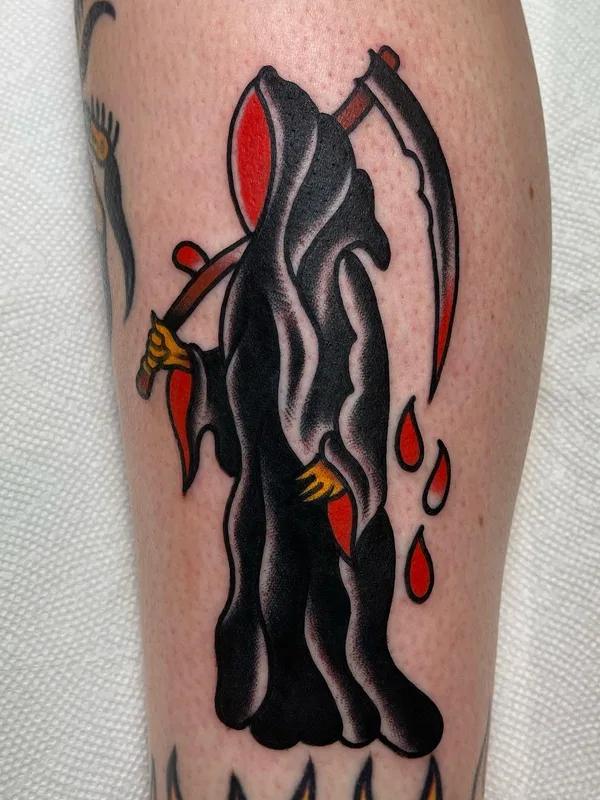 color traditional tattoo on calf #59822 | Tattoo Artist REMPE TATTOO