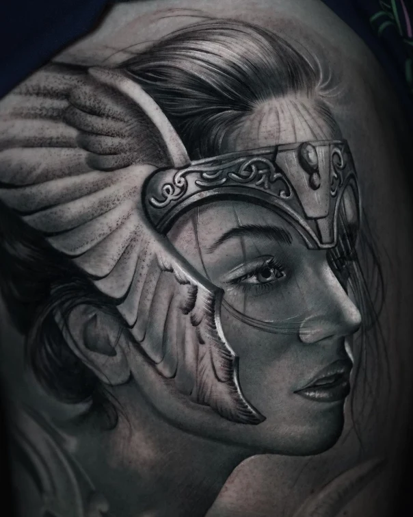 Realism Woman, Wings tattoo on Shoulder Blade