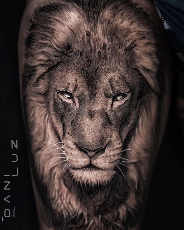Realism Lion tattoo on Thigh