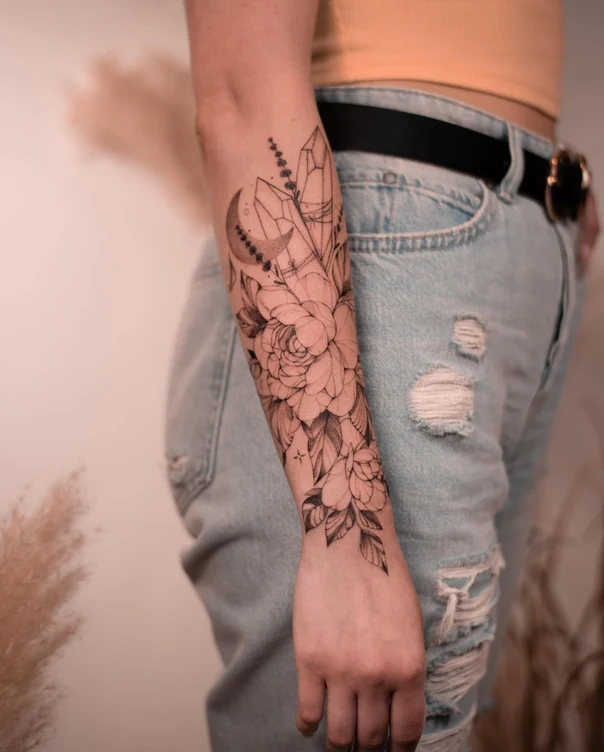 Geometric Crystals, Moon tattoo on Forearm