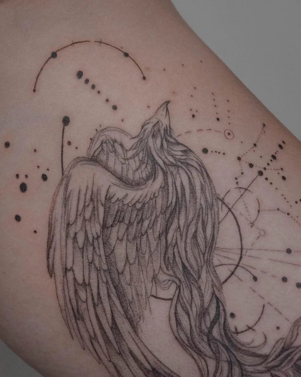 Illustrative Wings, Constellation tattoo on Forearm