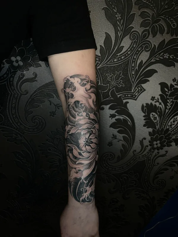black and grey japanese 纹身 在 forearm #74963 | 纹身师 Sigitas Kasperavicius