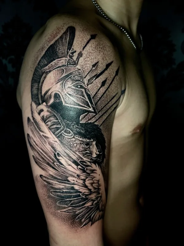 male black and grey black and grey 纹身 在 upper arm #74957 | 纹身师 Sigitas Kasperavicius