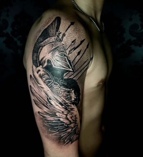 Traditional Helmet, Arrows tattoo on Upper Arm