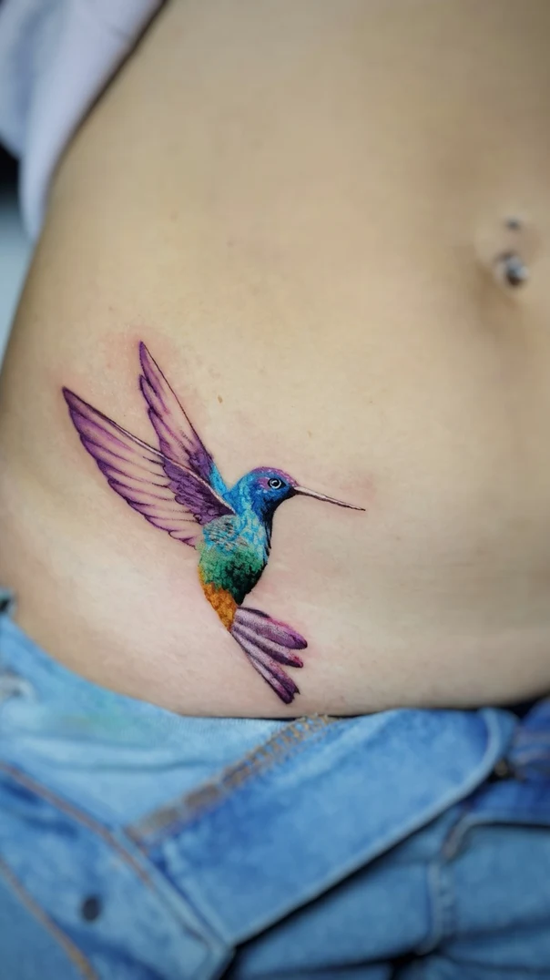 Abstract Bird tattoo on Stomach