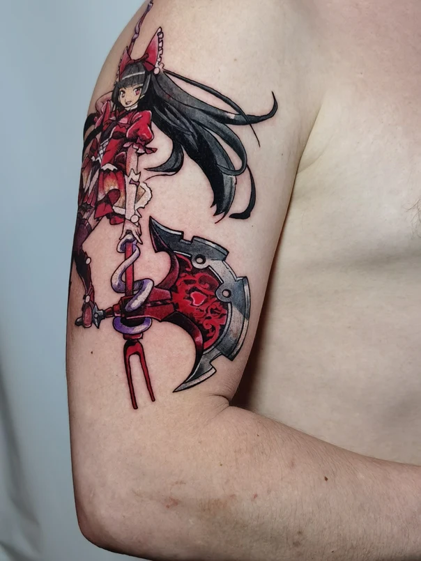 Anime Anime character, Weapon tattoo on Upper Arm