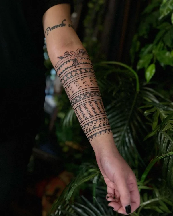 Tribal Geometric, Floral tattoo on Forearm
