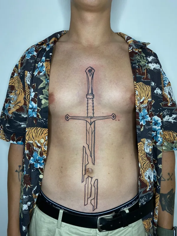 male black linework татуировка на sternum #75155 | Тату мастер Стёпа Puskust