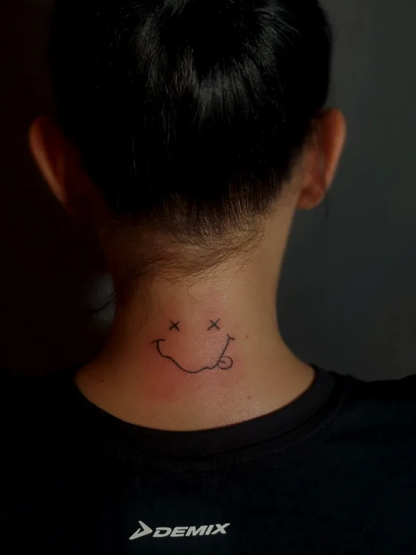 black linework tattoo on back of neck #75158 | Tattoo Artist Ольга Тимичева