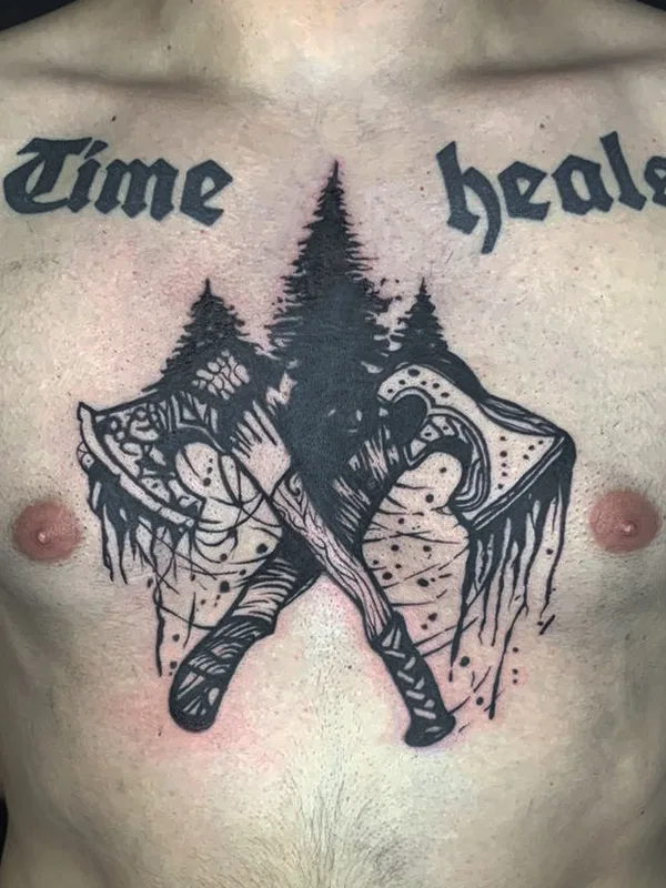 male black blackwork tattoo on chest #75161 | Tattoo Artist Ольга Тимичева