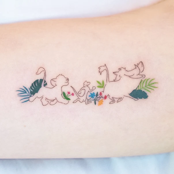 Linework Lion, Flowers tattoo on Forearm