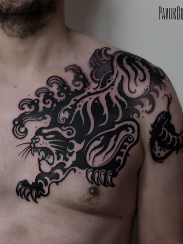 male black tribal 纹身 在 chest #75209 | 纹身师 Pavlik Gusarov