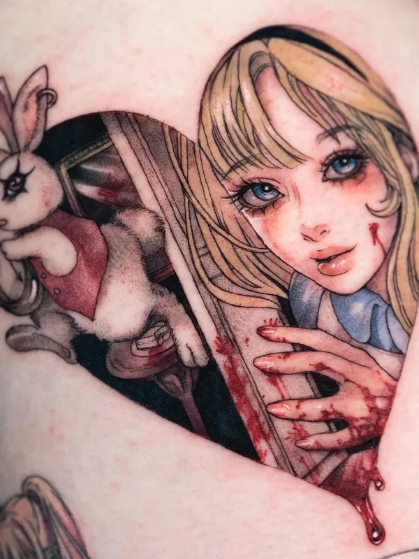 female color illustrative татуировка на thigh #75225 | Тату мастер Domi Lee