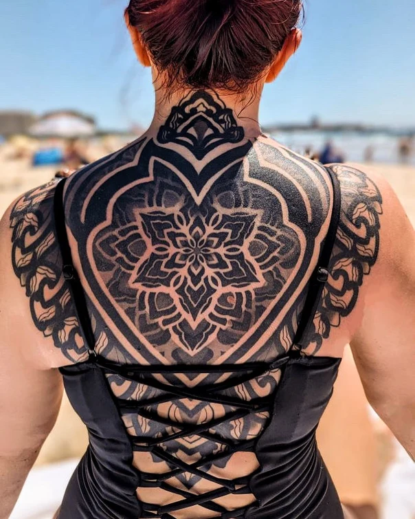 Blackwork Mandala, Geometric patterns tattoo on Back