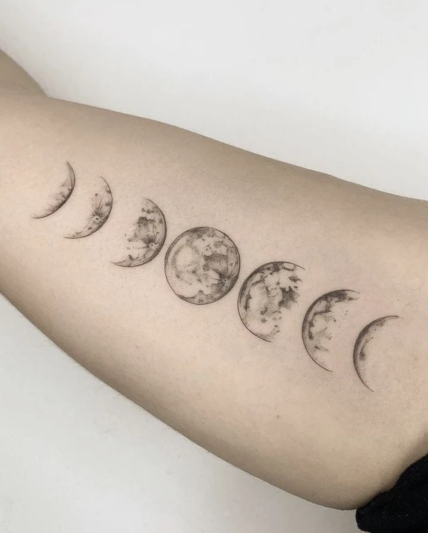 Fineline Moon, Phases tattoo on Forearm
