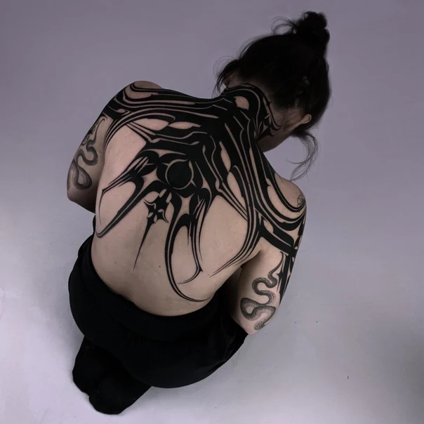Blackwork Abstract, Geometric tattoo on Full Back