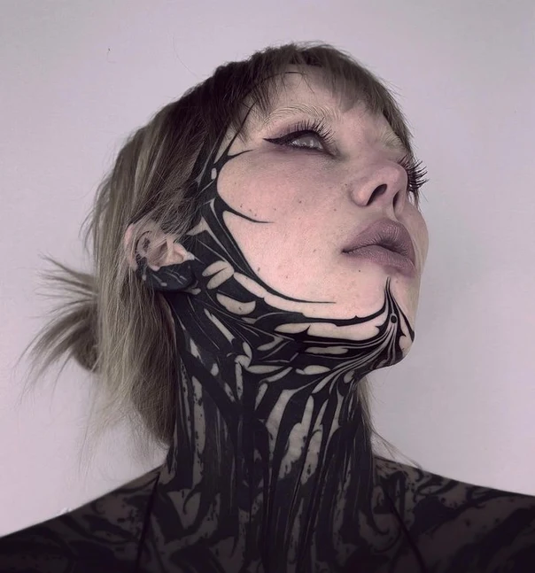 Blackwork Abstract tattoo on Face